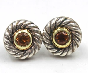 Orecchini David Yurman argento sterling e oro 14 carati cavo pietra preziosa arancione post - Foto 1 di 6
