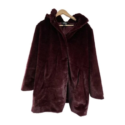 Abrigo con Capucha Dennis By Dennis Basso Borgoña Piel Sintética Talla QVC PL Foto 1 de 4