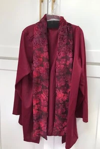 Roaman's Open Front Light Sweater Red Burn Out Velvet Scarf Tie Womens Sz XL - Picture 1 of 6