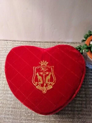 Red Velvet Heart Cosmetic Case Topped with Golden Egyptian Cat Crest - Image 1 of 4