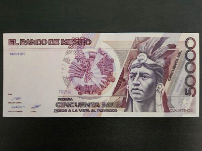 BILLETE MÉXICO 50.000 PESOS - CUAUHTÉMOC 1988 - AU - P# 93a --- [126] Foto 1 de 3