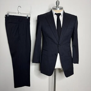 Custom Tailored Men's 40L Blue Wool Two-Piece Suit 31W Pants Stripe - Picture 1 of 14