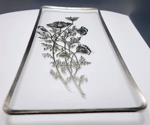 VINTAGE Silber City 12" Glas Serviertablett Schale mit Sterling Mohn Blumen Überfang - Bild 1 von 6