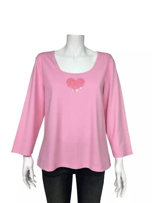 Top Pullover Talbots Intimates Talla XL Rosa Lentejuelas Corazón 100% Algodón Cuello Redondo Foto 1 de 4
