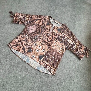 - Chico's Henley Neckline Pullover 3/4 Sleeves with Tie Ends Size 3 / XL - Picture 1 of 5