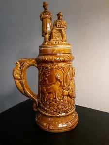 Dekorativer Bierstein, Deutsche Waldszenen, Keramik, groß, mit Deckel - Bild 1 von 7