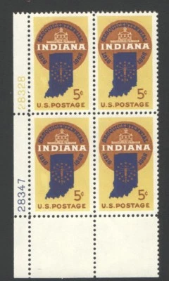Vintage Unused US Postage Block 5 Cent Stamps INDIANA SESQUICENTENNIAL 1816-1966 - Image 1 of 2