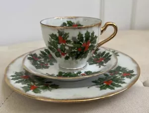 Vintage Blume des Monats UCAGCO Weihnachtsmistel Teetasse, Untertasse & Teller - Bild 1 von 18