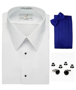 Tuxedo Shirt, Royal Blue Cummerbund, Bow-Tie, Cuff Links & Studs #506 - Picture 1 of 2