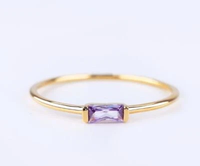 Natural Amethyst Gemstone Handmade 925 Sterling Silver baguette Ring, Gift Ring - Image 1 of 4
