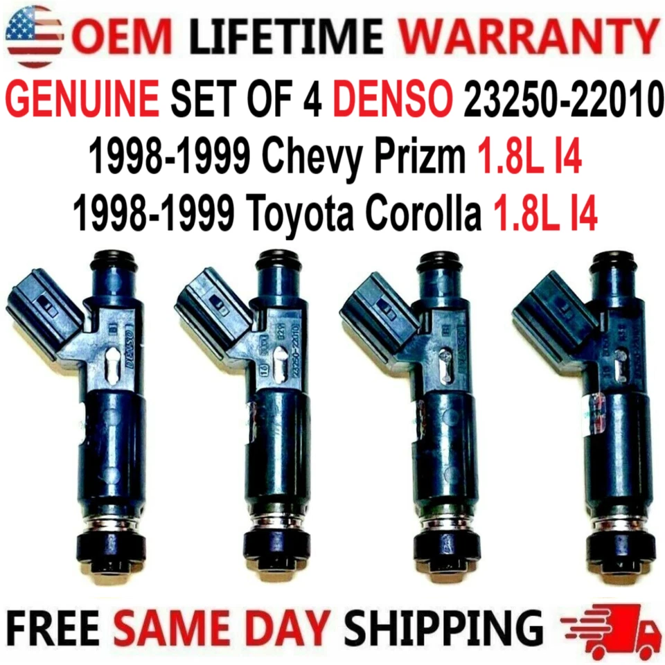 Inyectores de combustible OEM DENSO x4 para Chevy Prizm y Toyota Corolla 1998-1999 1,8 L I4 Foto 1 de 4
