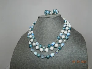 DE COLECCIÓN JAPÓN Burbuja Azul Agua Blanco 3 Hilos Divertido Collar y Pendientes Clips Conjunto MCM - Imagen 1 de 6