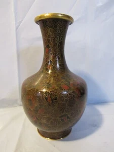 Vintage Cloisonne Vase Floral Pattern 7 Inches Tall Brown Gold Y2S - Picture 1 of 6