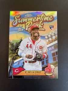 Tarjeta de novato 2024 Topps cromada Elly De La Cruz Summertime in the Park rojos - Imagen 1 de 2