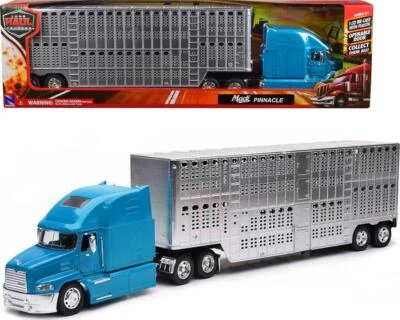 Mack Pinnacle Truck with Pot Belly Livestock Trailer Blue and Chrome Long Haul - Image 1 of 4