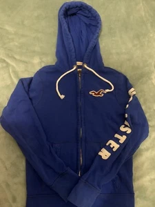 Hollister California Full Zip Hoodie Blue Winter Jacket Logo Sleeve Size Small - Picture 1 of 11