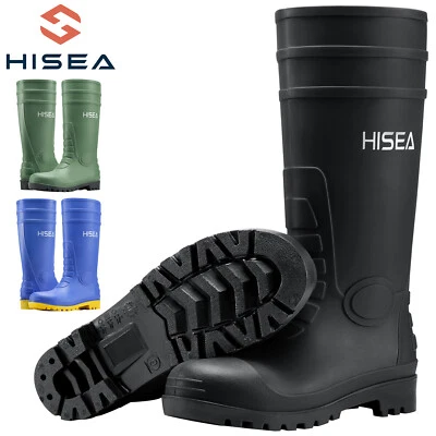 HISEA Men Steel Toe Rain Boots Waterproof Fishing Hunting Garden Mud Work Boots - Image 1 of 4