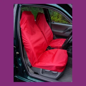 Par de fundas de asiento delanteras universales impermeables rojas hechas en el Reino Unido - Imagen 1 de 3