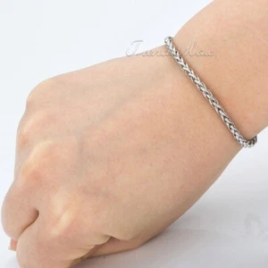 3mm 8" Siver Tone Stainless Steel Braided Wheat Chain Bracelet Lobster Clasp - Foto 1 di 3