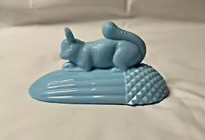 Vintage Blue Slag Milk Glass Squirrel On Acorn Lid Only to Dish Unmarked - Picture 1 of 6