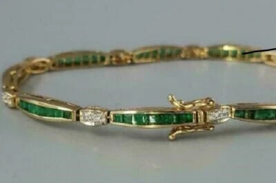 Brazalete de tenis para mujer Princess Emerald Lab de 10 quilates con acabado en oro amarillo de 14 quilates Foto 1 de 4