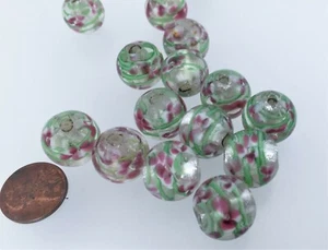 Cuentas redondas de murano de 15 mm. Seis cuentas artesanales de lámina de plata - Imagen 1 de 4