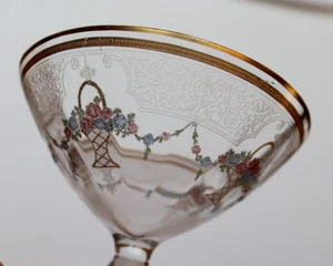 Raro Vintage Tiffin Franciscan Glass Co Oro y Esmalte Elinor Grabado Champagne Tallo - Imagen 1 de 5