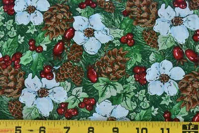 By 1/2 Yd, "Winter Berries" on Green Quilt Cotton, Springs Creative, N4075 - Image 1 of 4