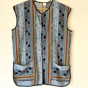 Vtg Womens 80s Snap Smock Apron Painters Cooking Gardening Vest w/pockets Sz M - Picture 1 of 6