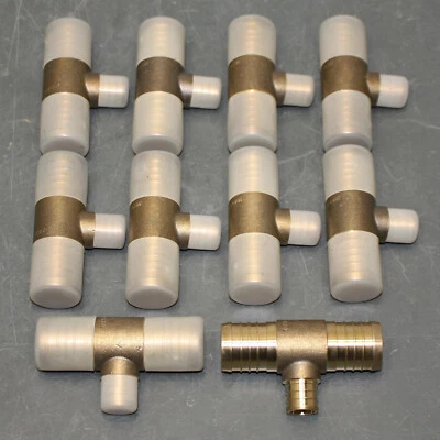 (10) Zurn Pex Reducing Tee QQT664GX, 1-1/4" x 1-1/4" x 3/4", Brass Crimp Fitting - Image 1 of 4
