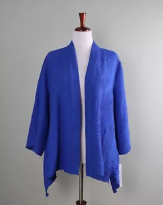 IC BY CONNIE K NWT $175 Solid Blue Textured Stretch Kimono Jacket Top Size 2X - Picture 1 of 6