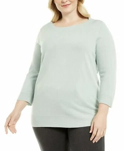 NEW Karen Scott Women's Plus Size 2X Ballet Neckline Lightweight Sweater Aqua - Picture 1 of 2