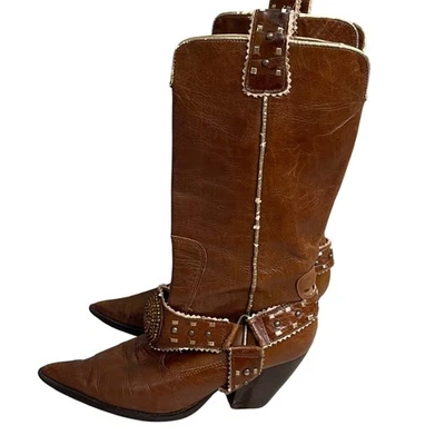 Botas de Vaquero Steven by Steve Madden 7.5 Marrón Tachonado Adornado DAÑADAS Foto 1 de 4