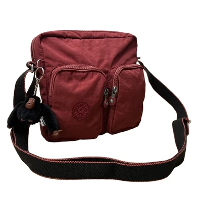 Kipling Norene Schultertasche Damen Burgund Medium Crossbody Bag Affe Anhänger. - Bild 1 von 4