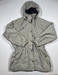 Chaqueta Columbia Vintage Mujer Grande Gris Con Capucha Parka Forrada de Vellón Años 90 - Imagen 1 de 7