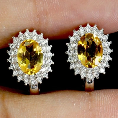 925 Sterling Silver Earrings Oval Citrine 7x5mm Natural Gemstone Jewelry - Image 1 of 4