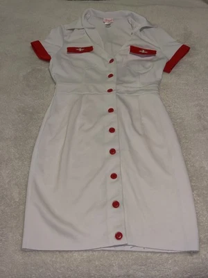 Dreamgirl Para Mujer Pequeño/Mediano Vestido de Enfermera Conjunto Disfraz de Halloween Borde Rojo y Botones Foto 1 de 4