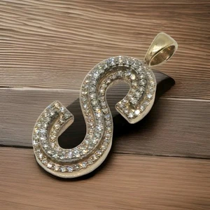 CUSTOM Real Solid 10k Yellow Gold VVS VS 1/2 Genuine Diamond Letter S Pendant - Picture 1 of 1