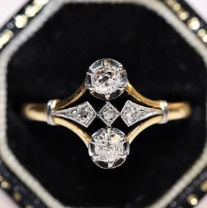 Vintage Art Deco Round Lab Created Diamond 14K Yellow Gold FN Engagement Ring - Picture 1 of 11
