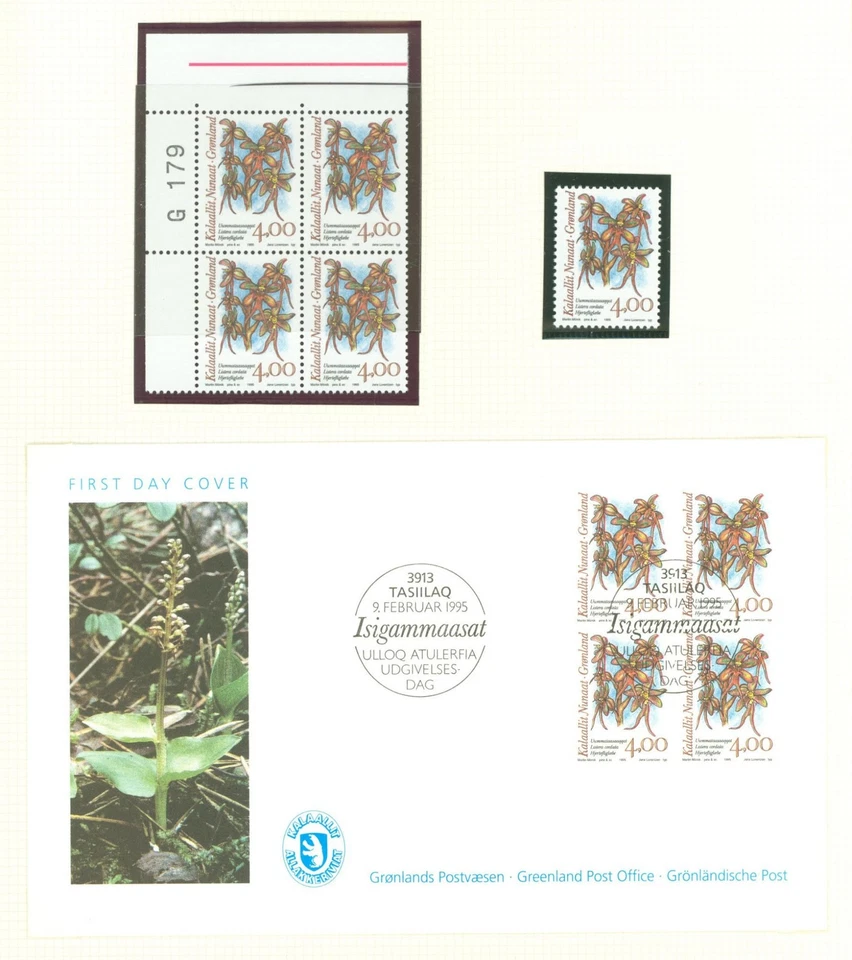 Greenland T43 FDC + 5v MNH 1995 Flowers Arctic orchid - Image 1 of 1