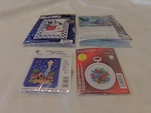 Lot of 4 Small Cross Stitch Kits 3 Counted Ornaments Framed Prints 1 Needlepoint - Picture 1 of 6