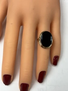14k Yellow Gold Large Black Onyx Bezel Set Ring Size 6 - Picture 1 of 6