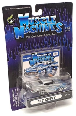 Muscle Machines 1/64 Scale 71161 02-58 - 1957 Chevrolet - Silver/Blue - Image 1 of 4