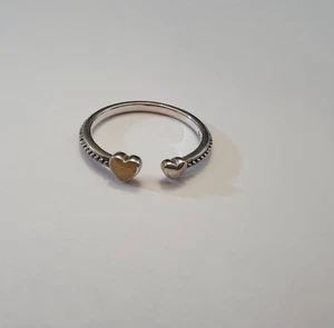 Pandora Retired Sterling Silver and Enamel Double Heart Ring  - Picture 1 of 3