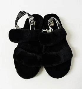 Ugg Black Double Strap Slingback Fluffy Slides Size 42/12 - Picture 1 of 8