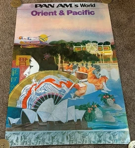 Vintage Original 1973 PAN AM Orient & Pacific Travel Poster, gerollt, 28x42" - Bild 1 von 3