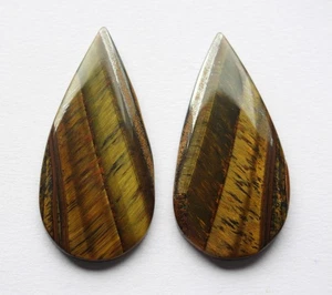 52.00 Cts Natural Tiger Eye (43 mm x 20 mm, each) Cabochon Loose Match Pair - Picture 1 of 3