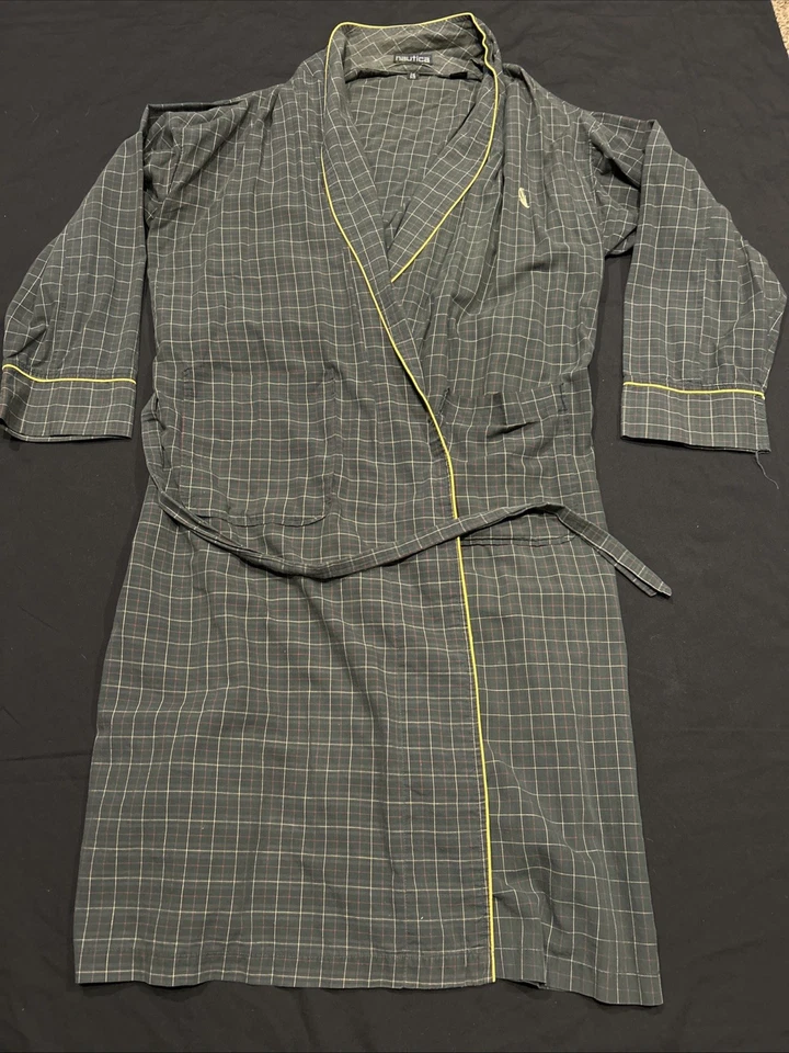 Nautica мужчин зеленый клетку 100% хлопок дом халат с карманами / легкий OS A42 - Изображение 1 из 4