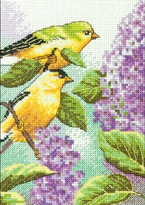 Cross Stitch Mini Kit ~ Dimenions Goldfinch and Lilacs Birds in a Tree #70-65153 - Picture 1 of 3