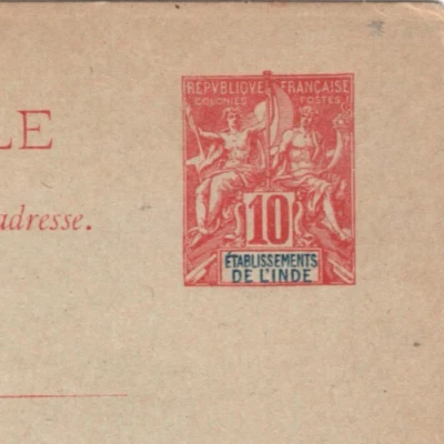INDIA France Cols *ESTABLISSEMENTS DE L'INDE* Stationery Card {samwells}N233 - Image 1 of 4